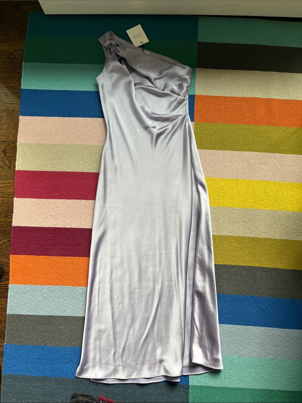 Tanya Taylor One-Shoulder Lilac Satin Gown